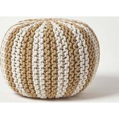 Linen Stools Homescapes Round Cotton Knitted Stripe Pouffe