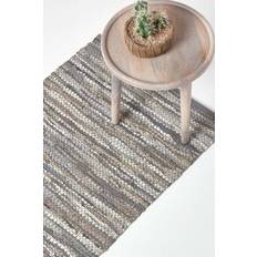 Homescapes Leather Woven Hall Runner Grey