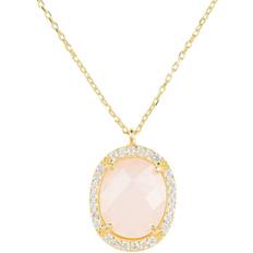 Latelita Beatrice Oval Gemstone Pendant Necklace Gold Rose Quartz