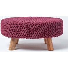 Pink Foot Stools Homescapes Plum Large Knitted on Foot Stool