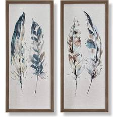 Cotton Framed Art Art for the Home Painterly Feathers Framed Art 30x70cm 2pcs