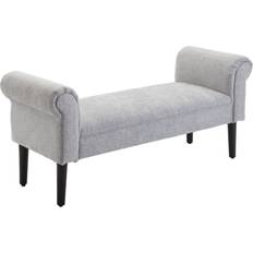 Linen Benches Homcom End Side Chaise Lounge Grey Settee Bench 132x45.5cm
