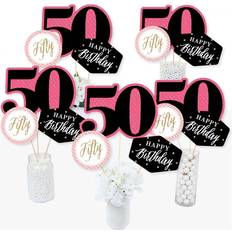 Chic 50th Birthday -Pink, Black, Gold-Centerpiece Sticks-Table Toppers-Set of 15 Pink