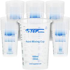 TCP Global 32 Ounce 1000 ml Disposable Flexible Clear Graduated Plastic Mixing Cups Box of 50 Cups Use for Paint, Resin, Epoxy, Art, Kitchen Multicolor One Size