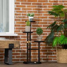 Planters Accessories OutSunny 3 Tiered Plant Stand, Plant Shelf for Outdoor, Dark Walnut Walnut brown
