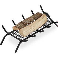 Relaxdays Fireplace Grate, Angular, Steel, Andiron, Gridiron, Solid & Sturdy, Log Grate With Feet, 17x69x34 cm, Black