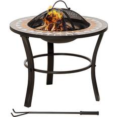 Yellow Fire Pits & Fire Baskets OutSunny 60cm Round Firepit with Mosaic Outer, Mesh Screen Lid Poker