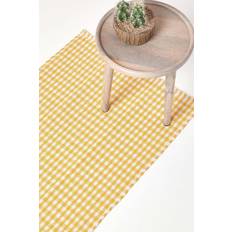 Homescapes Cotton Gingham Check Hand Hall Runner Yellow, White