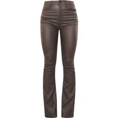 Brown - Women Jeans PrettyLittleThing Coated Denim Flares - Chocolate