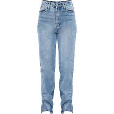 PrettyLittleThing Split Hem Straight Leg Jeans - Mid Blue Wash