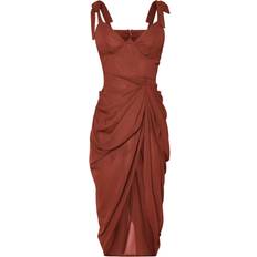 Brown - Solid Colours - Women Dresses PrettyLittleThing Underwire Detail Draped Midi Dress - Chocolate