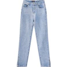 PrettyLittleThing Long Leg Split Hem Jeans - Light Blue Wash