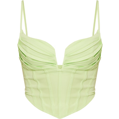 Cotton Corsets PrettyLittleThing Strappy Pleated Bust Corset Detail Crop Top - Lime