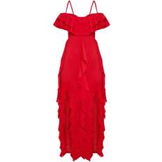 PrettyLittleThing Cold Shoulder Ruffle Detail Maxi Dress - Red