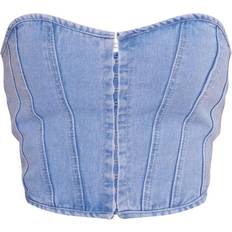 Cotton Corsets PrettyLittleThing Denim Hook and Eye Structured Corset - Light Blue Wash