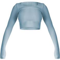 PrettyLittleThing Structured Contour Ribbed Round Neck Long Sleeve Crop Top - Blue Grey