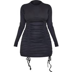 PrettyLittleThing Shape Rib Underbust Detail Long Sleeve Ruched Bodycon Dress - Black