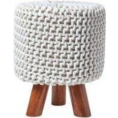 Red Foot Stools Homescapes Natural Tall Knitted Cotton Foot Stool