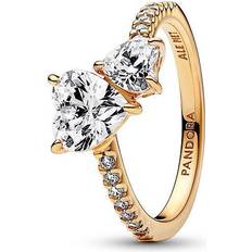 Women Rings Pandora Double Heart Sparkling Ring - Gold/Transparent