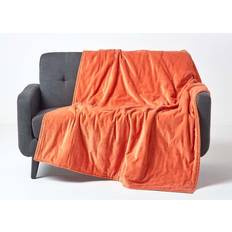 Homescapes Velvet Quilted Throw Blankets Pink, Green, Grey, Blue, Red, Yellow, Orange