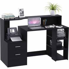 Shelves Writing Desks Homcom Modern Black Writing Desk 55x140cm