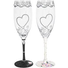 Black Champagne Glasses Enesco Mrs. Wedding Toasting Hand-Painted Artisan Champagne Glass