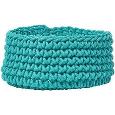 Turquoise Boxes & Baskets Homescapes Teal Green Cotton Knitted Round Storage Basket