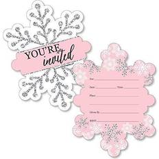 Pink winter wonderland shaped fill-in invite cards with envelopes set of 12