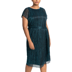 Midi Dresses - Turquoise Roman Curve Metallic Plisse Midi Dress - Teal