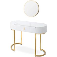 Gold Dressing Tables Makika with Round Mirror Dressing Table 40x100cm