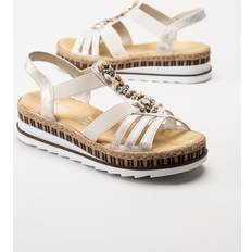 Gold - Women Sandals Rieker Metallic Look Strappy Wedge Sandals