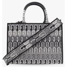 Furla Handbags Furla Opportunity Tote S Toni Grigio Grey Jacquard Fabric Ethnic Arch Logo Woman