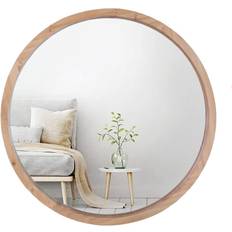 Mirrorize Round Natural Wood Frame Bathroom Vanity Wall Mirror