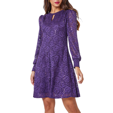 Purple - Short Dresses Roman Lace Sparkle Swing Dress - Purple