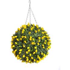 Artificial 38cm Yellow Tulip Hanging Basket Flower Topiary Ball Christmas Tree