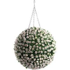 Artificial 38cm White Rose Basket Flower Topiary Ball Christmas Tree