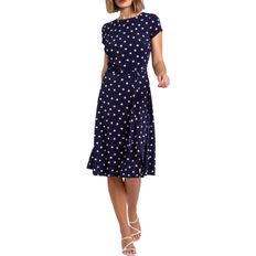 Polka Dots - Women Dresses Roman Spot Print Jersey Stretch Dress - Navy