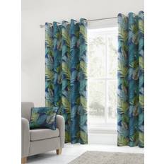 Turquoise Curtains & Accessories Fusion Tropical Print Eyelet Lined Curtains