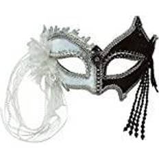 White Eye Masks Fancy Dress Bristol Novelty Black & White Tassels