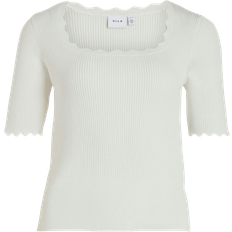 Vila Lalana Short Sleeve Knitted Top - White Alyssum