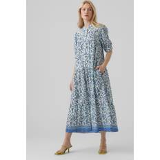 Vero Moda Women's VMMILAN 2/4 7/8 Dress WVN Kleid, Dazzling Blue/AOP:Mira