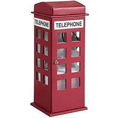 Men Jewellery Boxes Benjara Decorative Telephone Booth Jewelry Box with Drawers, Red