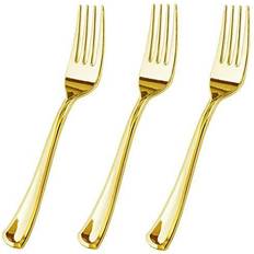 Jl prime 100 piece gold plastic heavy duty disposable reusable forks bulk set
