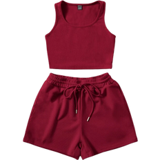 Shein EZwear Scoop Neck Tank Top and Track Shorts - Burgundy