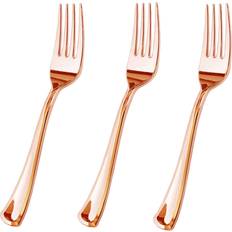 Jl prime 100 piece rose gold plastic heavy duty disposable reusable forks set