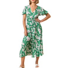 Florals - Ruffles Dresses Roman Floral Print Tiered Midi Dress - Green