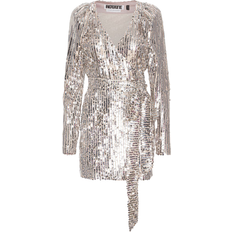 Long Sleeves Dresses ROTATE Birger Christensen Sequin Wide Shoulder Wrap Dress - Silver