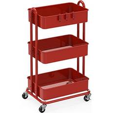 Red Trolley Tables Simple Houseware Heavy Duty 3-Tier Utility Rolling Cart Trolley Table