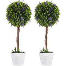 Homcom Potted Ball Tree Lavender Flowers Green Artificial Plant 2pcs