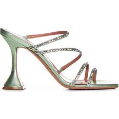 Velcro Heeled Sandals Amina Muaddi Naima Crystal Sandals - Green